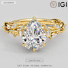Secret Garden · 2.0 CT Pear Lab-Grown Diamond Ring with Vine Leaf Accent Band & Claw Setting in Solid 14K Yellow Gold · (Includes IGI Certification from International Gemological Institute)