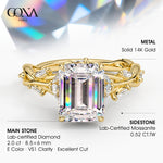 Secret Garden · 2.0 CT Emerald-Cut Lab-Grown Diamond Ring with Vine Leaf Accent Band & Claw Setting in Solid 14K Yellow Gold · (Includes IGI Certification from International Gemological Institute)