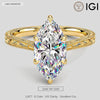 Royal Filigree · 2.0 CT Marquise Lab-Grown Diamond Engagement Ring with Engraved Milgrain Band in Solid 14K Yellow Gold · (Includes IGI Certification from International Gemological Institute)