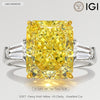 Golden Majesty 3.0CT Radiant Cut Lab-Grown Fancy Vivid Yellow Diamond Three-Stone Ring with 0.48CT.TW Diamond Side Stones In Solid 14K Yellow Gold with White Gold Plating (Includes IGI Certification from International Gemological Institute)