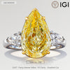 Sunlit Pear Trilogy - 3.0 ct Pear Brilliant Cut Lab-Grown Fancy Intense Yellow Diamond Three-Stone Ring with Pear Diamond Side Stones 14K Yellow Gold with White Gold Plating (Includes IGI Certification from International Gemological Institute)