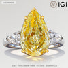 Sunlit Pear Trilogy - 3.0 ct Pear Brilliant Cut Lab-Grown Fancy Intense Yellow Diamond Three-Stone Ring with Pear Diamond Side Stones In Tarnish-resistant Silver (Includes IGI Certification from International Gemological Institute)