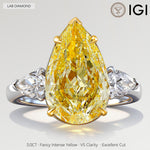 Sunlit Pear Trilogy - 3.0 ct Pear Brilliant Cut Lab-Grown Fancy Intense Yellow Diamond Three-Stone Ring with Pear Diamond Side Stones In Tarnish-resistant Silver (Includes IGI Certification from International Gemological Institute)