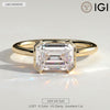 2ct Emerald-Cut Lab-Grown Diamond East-West Half Bezel Solitaire Engagement Ring in Solid 14K Yellow Gold (Includes IGI Certification from International Gemological Institute)