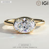 2ct Oval Lab-Grown Diamond East-West Claw Solitaire with Bezel Frame Engagement Ring in Solid 14K Yellow Gold (Includes IGI Certification from International Gemological Institute)