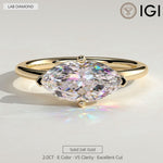 2ct Marquise Lab-Grown Diamond East-West Claw Solitaire with Raised Basket Gallery Engagement Ring in Solid 14K Yellow Gold (Includes IGI Certification from International Gemological Institute)