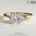 2ct Pear Lab-Grown Diamond East-West Claw Solitaire with Raised Basket Gallery Engagement Ring in Solid 14K Yellow Gold (Includes IGI Certification from International Gemological Institute)