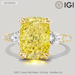3.01 Ct Elongated Cushion Cut Lab-Grown Fancy Vivid Yellow Diamond Engagement Ring With Pear Side Stones In Tarnish-Resistant Silver (Includes IGI Certification From International Gemological Institute)