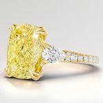 3.01 Ct Elongated Cushion Cut Lab-Grown Fancy Vivid Yellow Diamond Engagement Ring With Pear Side Stones In Solid 14K Yellow Gold (Includes IGI Certification From International Gemological Institute)