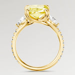 3.01 Ct Elongated Cushion Cut Lab-Grown Fancy Vivid Yellow Diamond Engagement Ring With Pear Side Stones In Solid 14K Yellow Gold (Includes IGI Certification From International Gemological Institute)