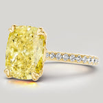 3.01 Ct Elongated Cushion Cut Lab-Grown Fancy Vivid Yellow Diamond Engagement Ring With Hidden Halo In Tarnish-Resistant Silver (Includes IGI Certification From International Gemological Institute)