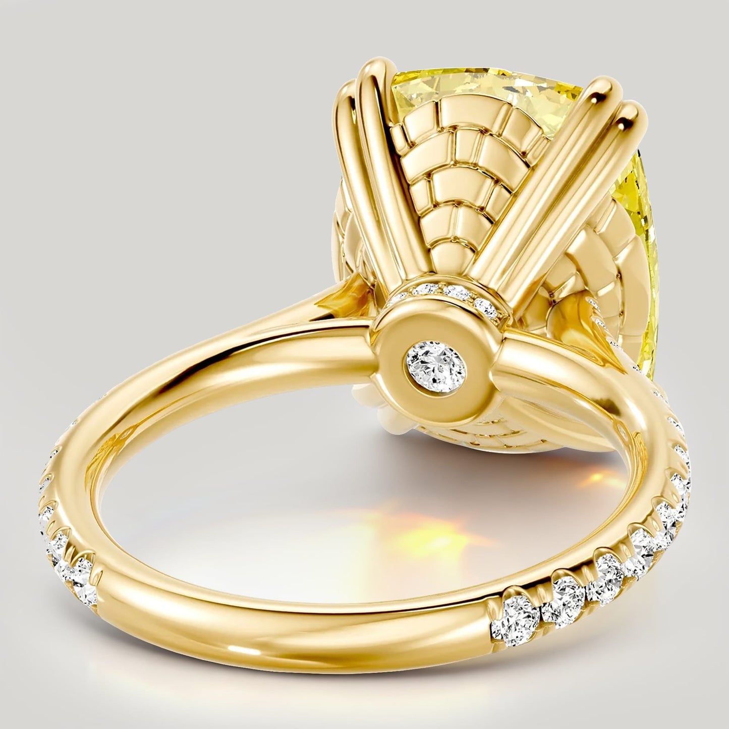 3.01 Ct Elongated Cushion Cut Lab-Grown Fancy Vivid Yellow Diamond Engagement Ring With Hidden Halo In Tarnish-Resistant Silver (Includes IGI Certification From International Gemological Institute)