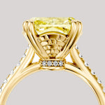 3.01 Ct Elongated Cushion Cut Lab-Grown Fancy Vivid Yellow Diamond Engagement Ring With Hidden Halo In Tarnish-Resistant Silver (Includes IGI Certification From International Gemological Institute)