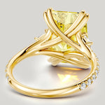 3.0 Ct Radiant Cut Lab-Grown Fancy Vivid Yellow Diamond Engagement Ring With Trapezoid Side Stones In Solid 14K Yellow Gold (Includes IGI Certification From International Gemological Institute)