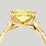 3.0 Ct Radiant Cut Lab-Grown Fancy Vivid Yellow Diamond Engagement Ring With Trapezoid Side Stones In Solid 14K Yellow Gold (Includes IGI Certification From International Gemological Institute)