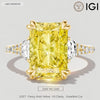 3.0 Ct Radiant Cut Lab-Grown Fancy Vivid Yellow Diamond Engagement Ring With Half Moon Side Stones In Solid 14K Yellow Gold (Includes IGI Certification From International Gemological Institute)