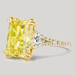 3.0 Ct Radiant Cut Lab-Grown Fancy Vivid Yellow Diamond Engagement Ring With Half Moon Side Stones In Solid 14K Yellow Gold (Includes IGI Certification From International Gemological Institute)