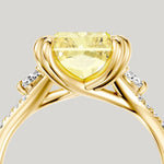 3.0 Ct Radiant Cut Lab-Grown Fancy Vivid Yellow Diamond Engagement Ring With Half Moon Side Stones In Solid 14K Yellow Gold (Includes IGI Certification From International Gemological Institute)