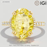 3.0 Ct Oval Cut Lab-Grown Fancy Vivid Yellow Diamond Engagement Ring With Pavé Band In Solid 14K Yellow Gold (Includes IGI Certification From International Gemological Institute)