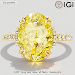3.0 Ct Oval Cut Lab-Grown Fancy Vivid Yellow Diamond Engagement Ring With Pavé Band In Tarnish-Resistant Silver (Includes IGI Certification From International Gemological Institute)