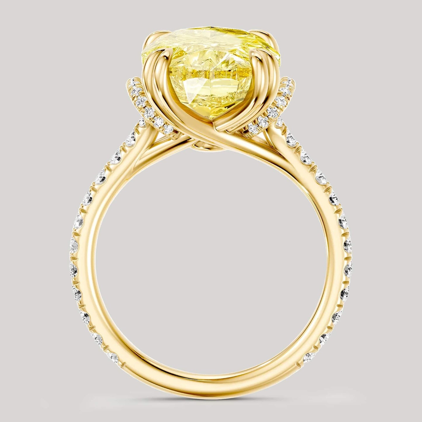 3.0 Ct Oval Cut Lab-Grown Fancy Vivid Yellow Diamond Engagement Ring With Pavé Band In Tarnish-Resistant Silver (Includes IGI Certification From International Gemological Institute)