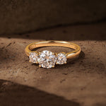 IGI Certified Lab-Grown Round Brilliant Cut Diamond - Three Stone Classic Engagement Ring 14K Yellow Gold Plated (Includes IGI Certification from International Gemological Institute)