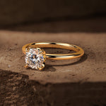 IGI Certified Lab-Grown Round Brilliant Cut Diamond - Hidden Halo Classic Engagement Ring 14K Yellow Gold Plated (Includes IGI Certification from International Gemological Institute)