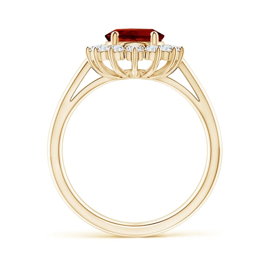 Lab-Grown Oval Brilliant Cut Ruby - Halo Classic Engagement Ring 14K Yellow Gold Plated