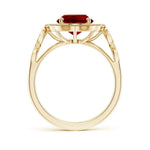 Lab-Grown Oval Brilliant Cut Ruby - Halo Classic Engagement Ring 14K Yellow Gold Plated