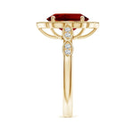 Lab-Grown Oval Brilliant Cut Ruby - Halo Classic Engagement Ring 14K Yellow Gold Plated