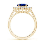 Lab-Grown Oval Brilliant Cut Blue Sapphire - Halo Classic Engagement Ring 14K Yellow Gold Plated