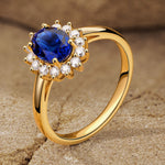 Lab-Grown Oval Brilliant Cut Blue Sapphire - Halo Classic Engagement Ring 14K Yellow Gold Plated