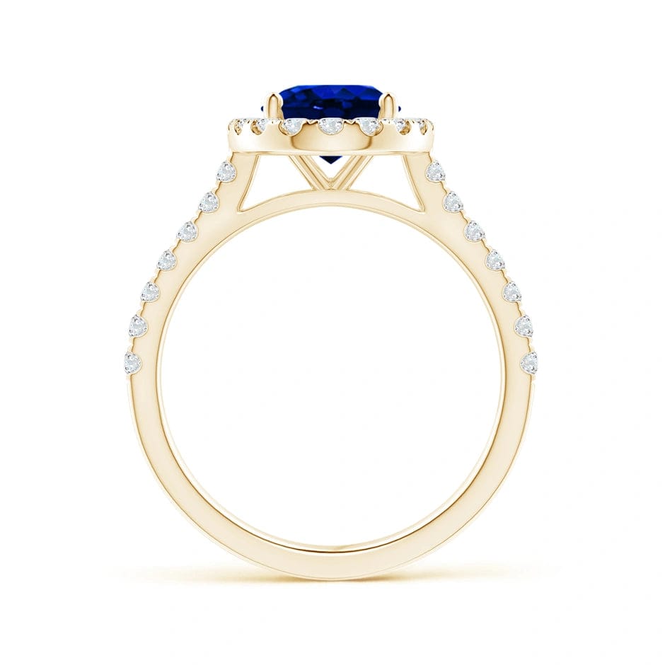 Lab-Grown Oval Brilliant Cut Blue Sapphire - Halo Classic Engagement Ring 14K Yellow Gold Plated