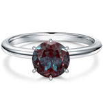 Sterling Silver 2ct Round Color Change Alexandrite Solitaire Ring With Six Prong Setting In White Gold Plated (Includes GRC Certification from Gemstone Research Center)