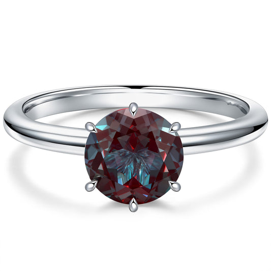 gona- Sterling Silver 2ct Round Color Change Alexandrite Solitaire Ring With Six Prong Setting In White Gold Plated (Includes GRC Certification from Gemstone Research Center)