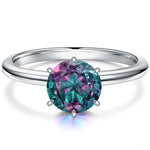Sterling Silver 2.00 CT Round Lab-Created Color-Change Alexandrite Solitaire Ring in White Gold Plated, Six-Prong Setting (Includes GRC Certification from Gemstone Research Center)