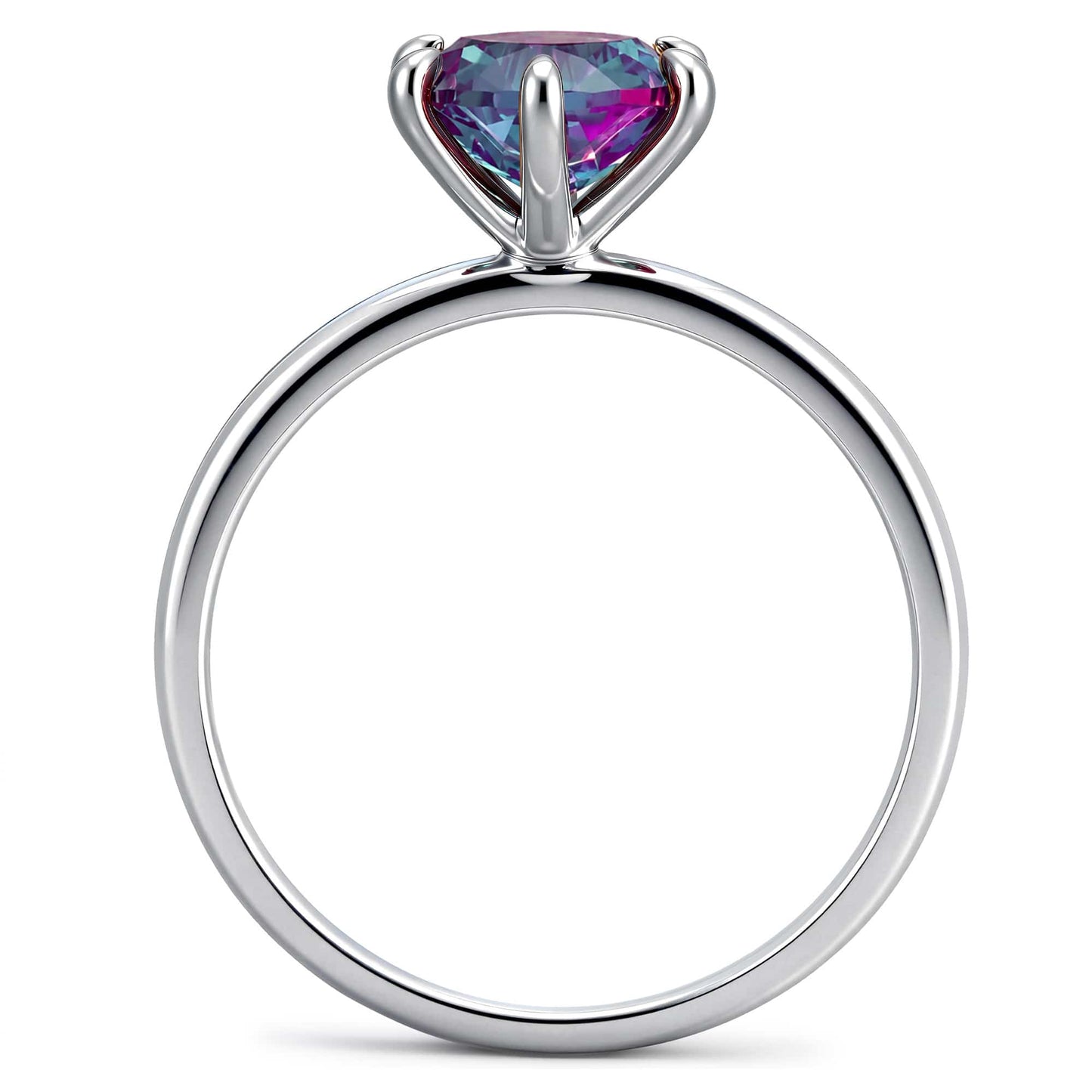 Sterling Silver 2.00 CT Round Lab-Created Color-Change Alexandrite Solitaire Ring in White Gold Plated, Six-Prong Setting (Includes GRC Certification from Gemstone Research Center)