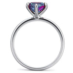 Sterling Silver 2.00 CT Round Lab-Created Color-Change Alexandrite Solitaire Ring in White Gold Plated, Six-Prong Setting (Includes GRC Certification from Gemstone Research Center)