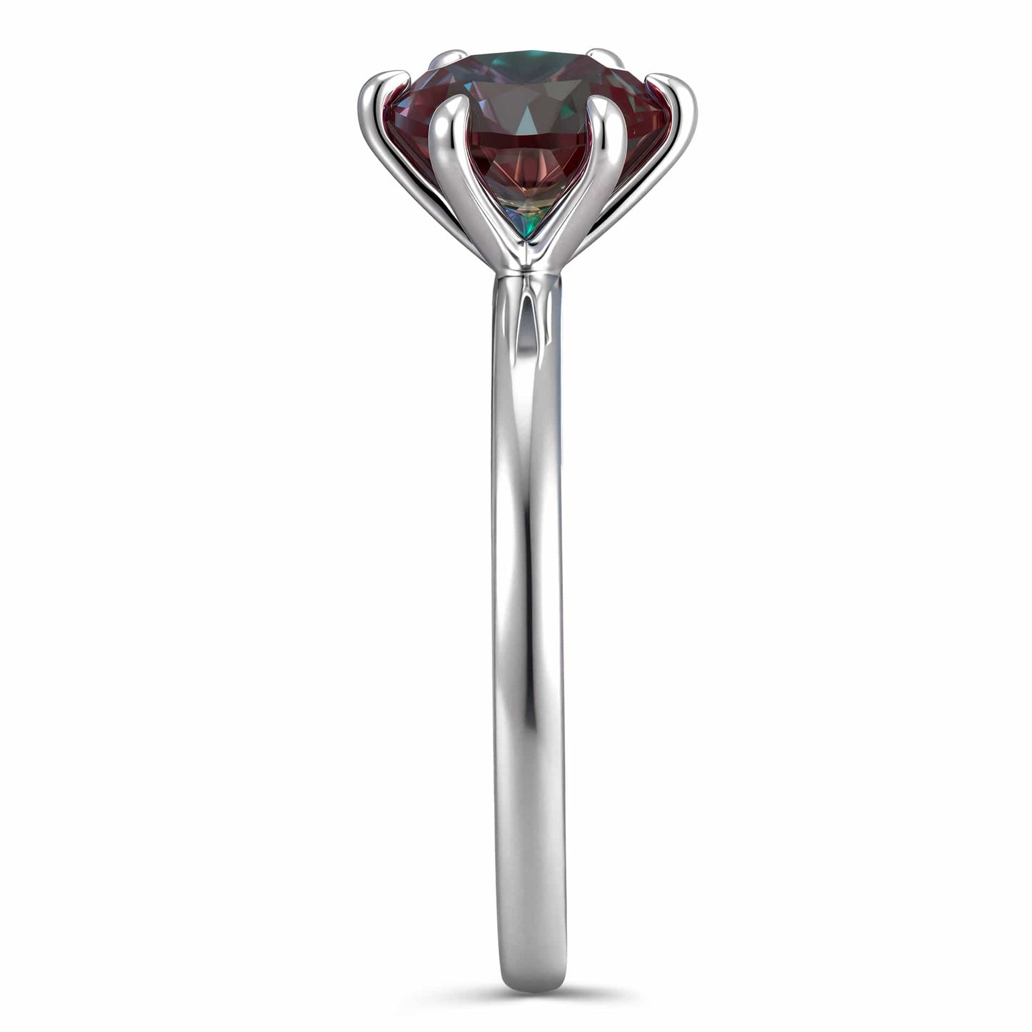 Sterling Silver 2ct Round Color Change Alexandrite Solitaire Ring With Six Prong Setting In White Gold Plated (Includes GRC Certification from Gemstone Research Center)
