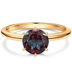 2ct Round Color Change Alexandrite Solitaire Ring With Six Prong Setting Tarnish-Resistant Silver In 14K Yellow Gold Plated (Includes GRC Certification from Gemstone Research Center)