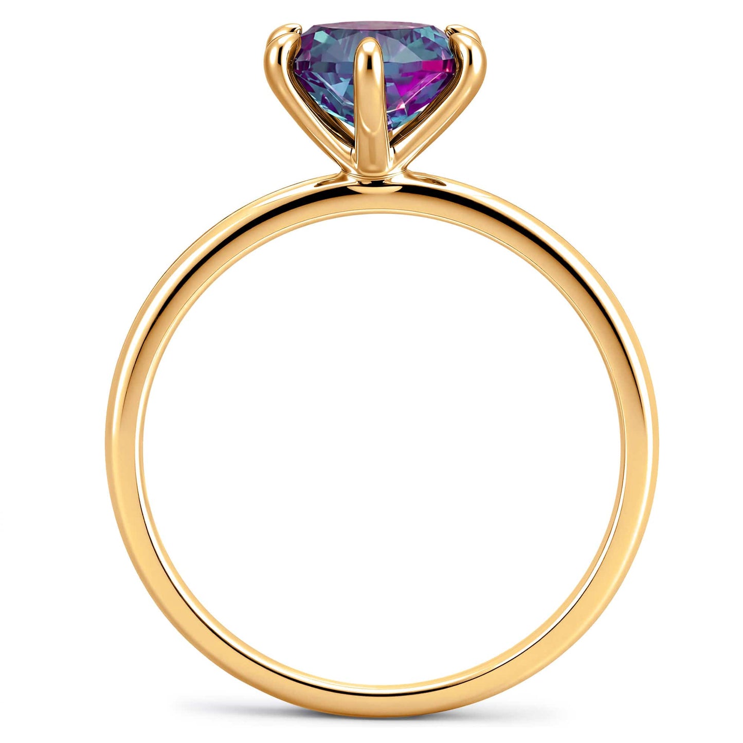 2.00 CT Round Lab-Created Color-Change Alexandrite Solitaire Ring in 14K Yellow Gold Plated Tarnish-Resistant Silver, Six-Prong Setting(Includes GRC Certification from Gemstone Research Center)