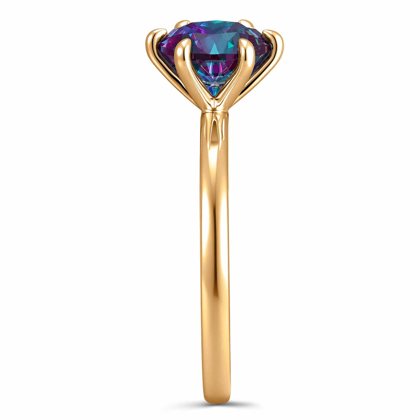 2.00 CT Round Lab-Created Color-Change Alexandrite Solitaire Ring in 14K Yellow Gold Plated Tarnish-Resistant Silver, Six-Prong Setting(Includes GRC Certification from Gemstone Research Center)