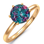 2.00 CT Round Lab-Created Color-Change Alexandrite Solitaire Ring in 14K Yellow Gold Plated Tarnish-Resistant Silver, Six-Prong Setting(Includes GRC Certification from Gemstone Research Center)