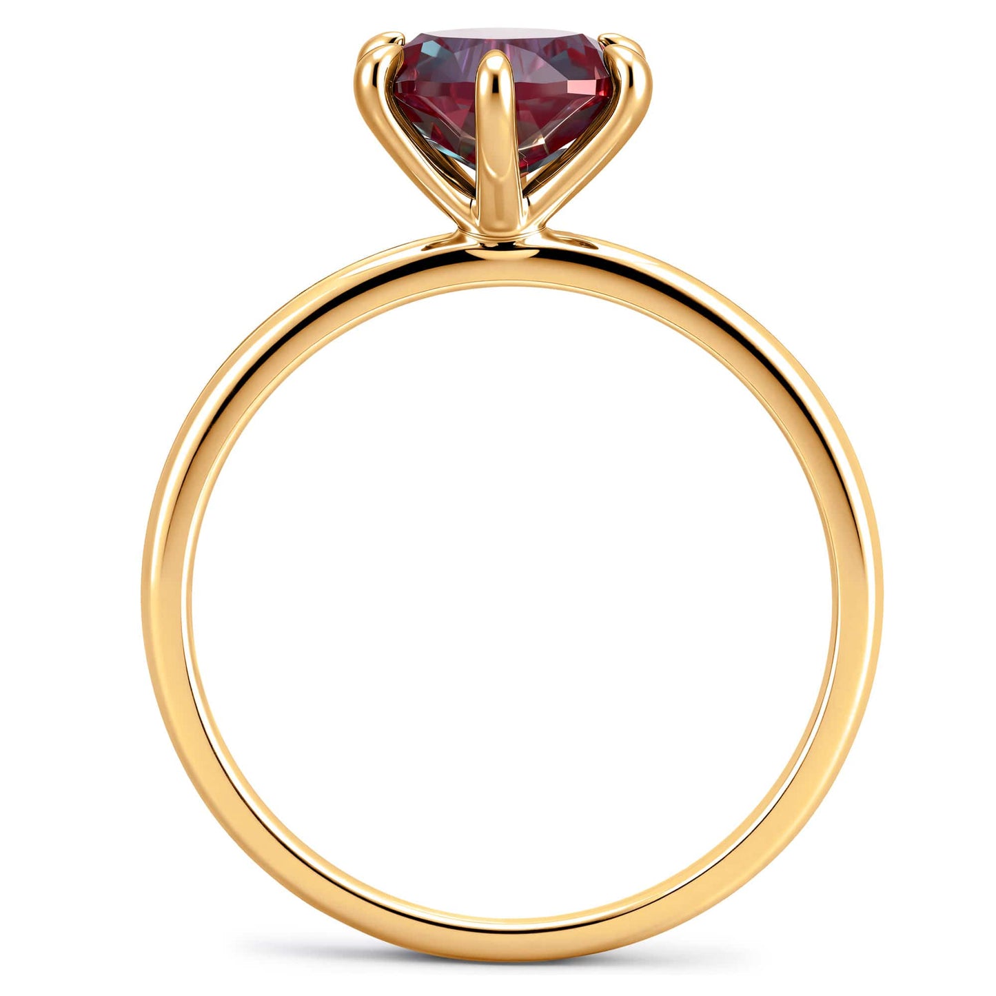 2ct Round Color Change Alexandrite Solitaire Ring With Six Prong Setting Tarnish-Resistant Silver In 14K Yellow Gold Plated (Includes GRC Certification from Gemstone Research Center)