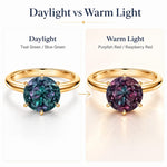 2.00 CT Round Lab-Created Color-Change Alexandrite Solitaire Ring in 14K Yellow Gold Plated Tarnish-Resistant Silver, Six-Prong Setting(Includes GRC Certification from Gemstone Research Center)
