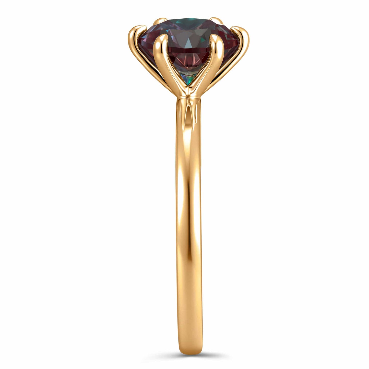 2ct Round Color Change Alexandrite Solitaire Ring With Six Prong Setting Tarnish-Resistant Silver In 14K Yellow Gold Plated (Includes GRC Certification from Gemstone Research Center)