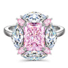 Cushion IceScape Crystal Cut Fancy Vivid Pink Frostfire Zirconia - Halo Classic Engagement Ring Sterling Silver