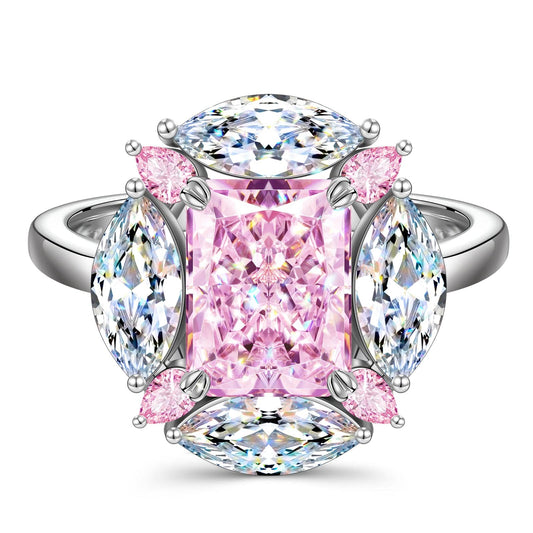 gona- Cushion IceScape Crystal Cut Fancy Vivid Pink Frostfire Zirconia - Halo Classic Engagement Ring Sterling Silver