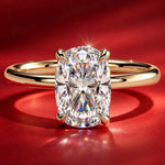 Sterling Silver 2ct Elongated Cushion Lab-Grown Diamond Ring with Petal Gallery & Leaf Detail Claw Setting In 14K Gold Plated (Includes IGI Certification from International Gemological Institute)