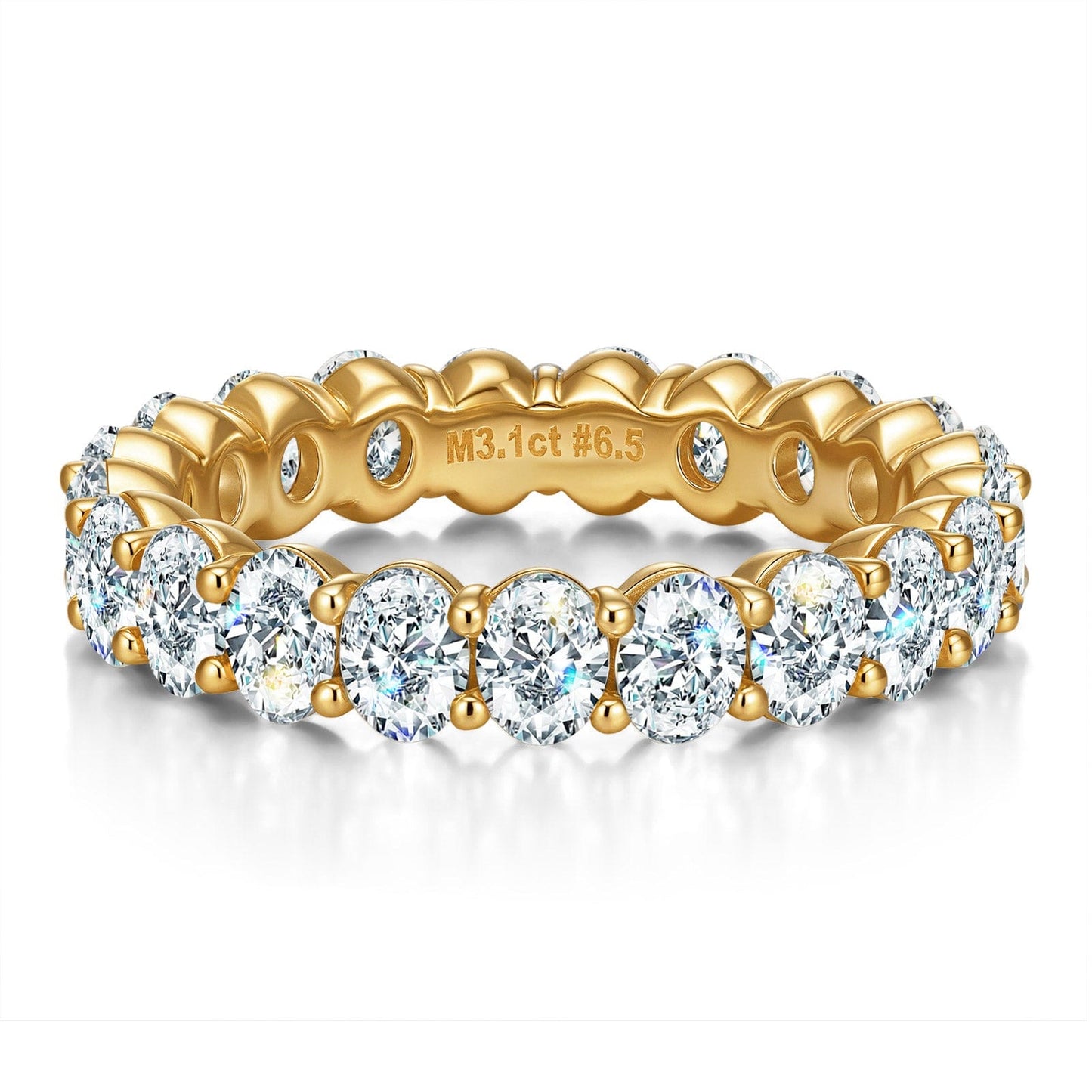 Sterling Slilver Lab-Certified Oval Brilliant Cut Moissanite - Eternity Classic Engagement Ring 14K Yellow Gold Plated (Includes GRA Certification from Gemological Research Association)